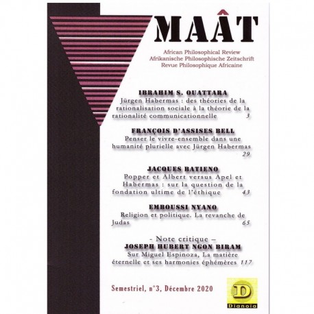 MAAT 3 Revue Philosophique Africaine Recto